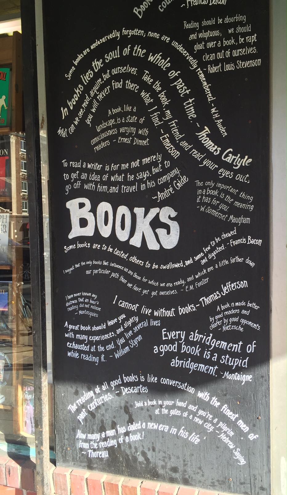 book quotes, bookstore window