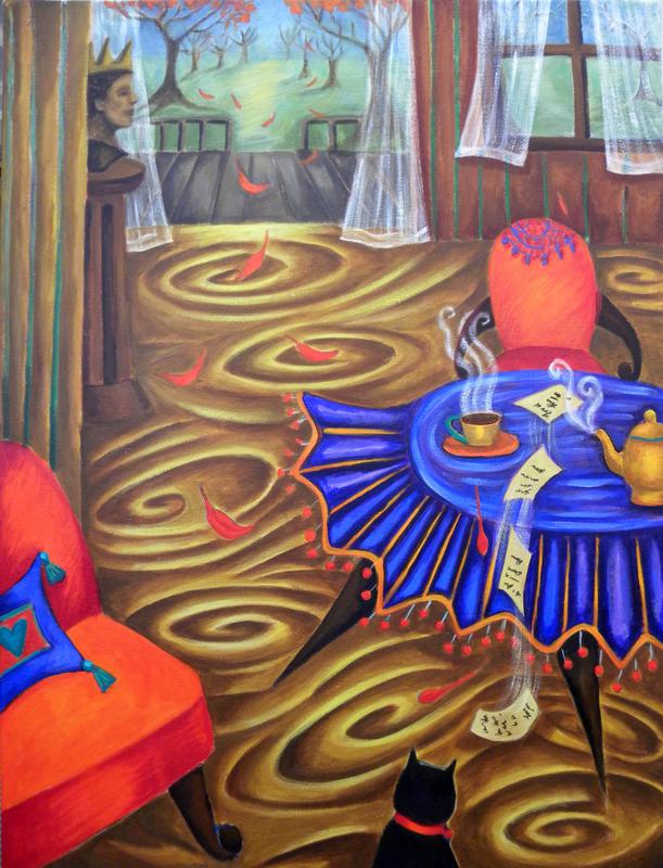 Painting on acrylic "What is she Writing?" by Patssi Valdez